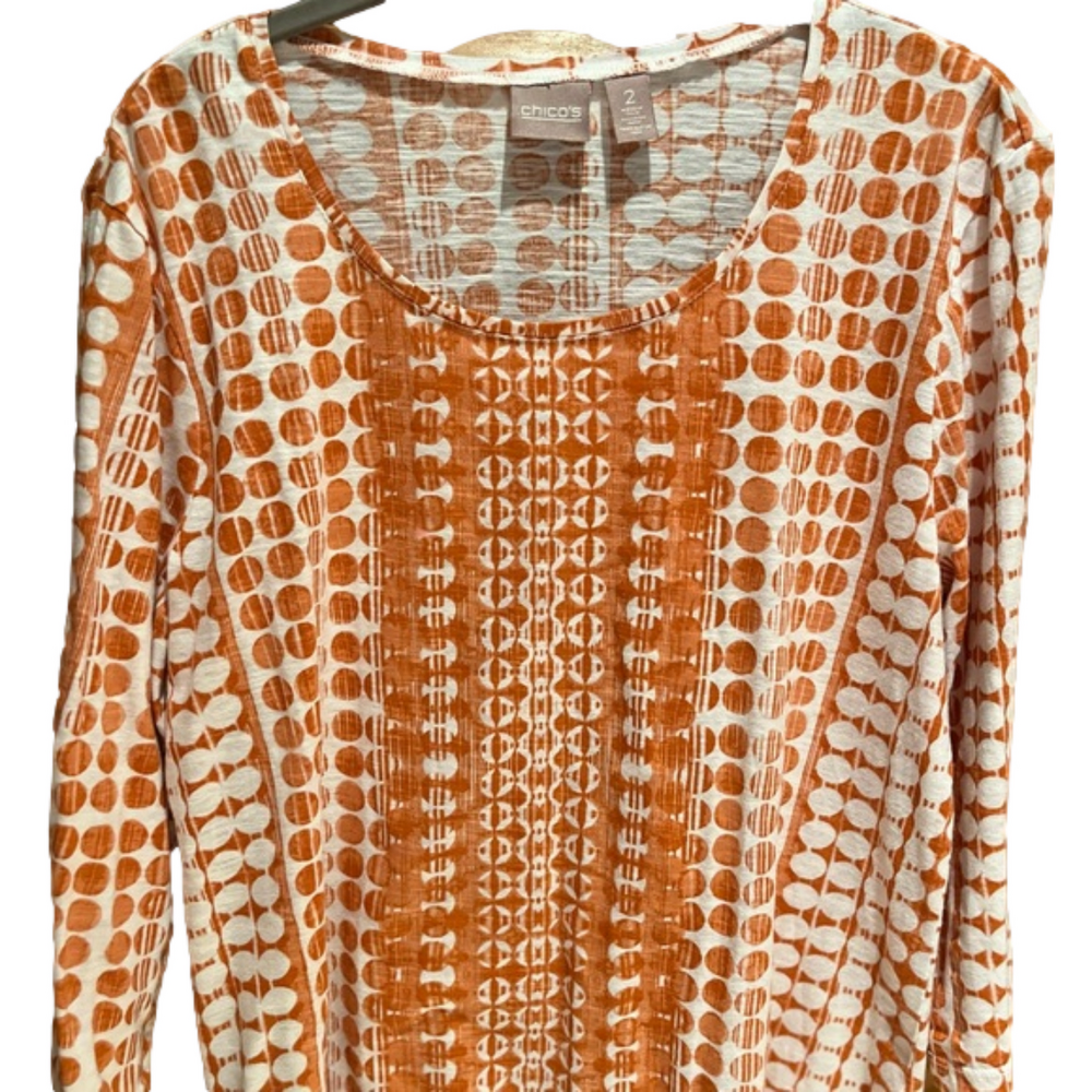 Chico's Orange and White Patterned Top Size 2/L